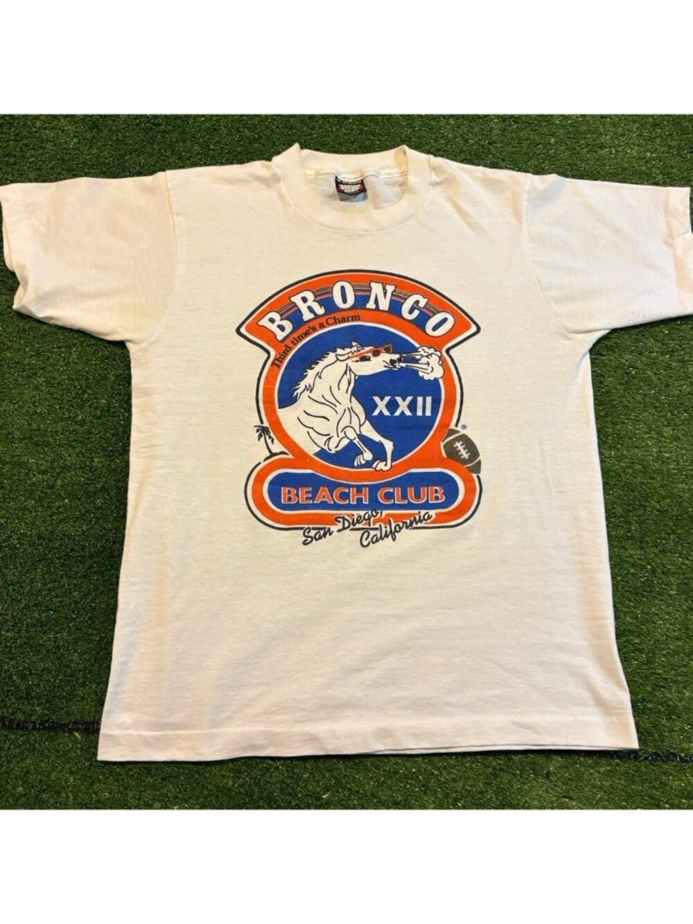 Vintage Denver Broncos shirt mens small white blue screen stars super bowl